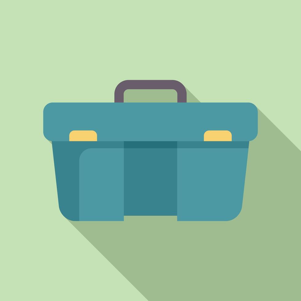 Blue plastic toolbox with metal locks is closed and lying on green surface vector