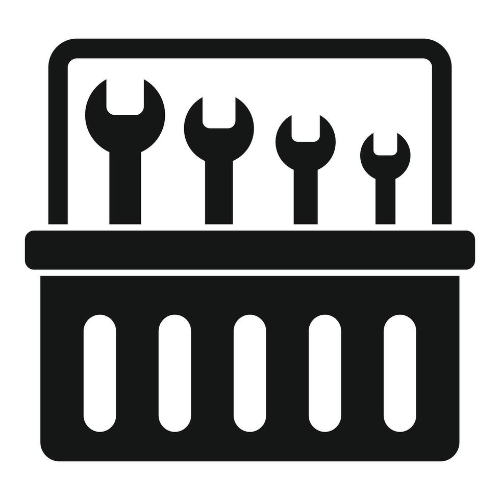 Toolbox holding different size wrenches for repairing vector