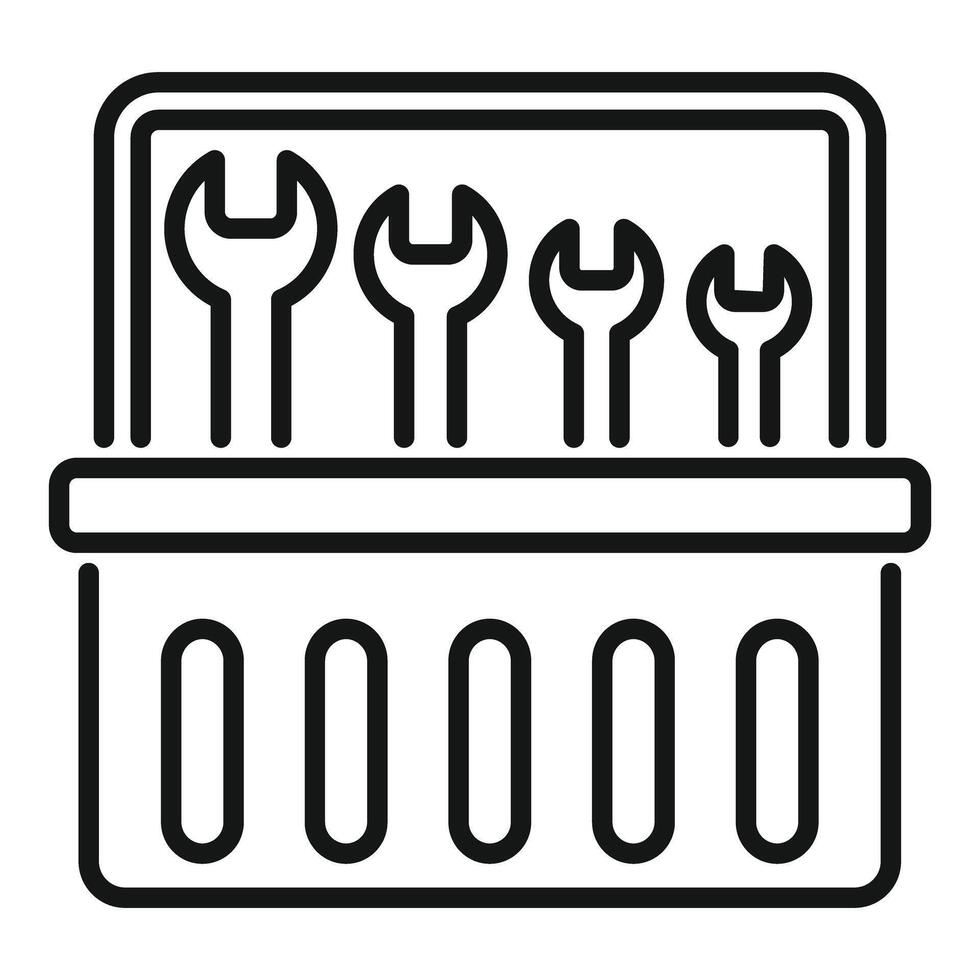 Mechanic tool box containing four wrenches for repairing vector