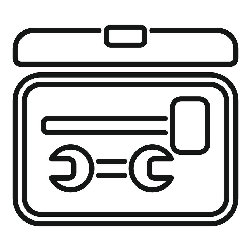 Toolbox containing hammer and wrenches open lid line icon vector