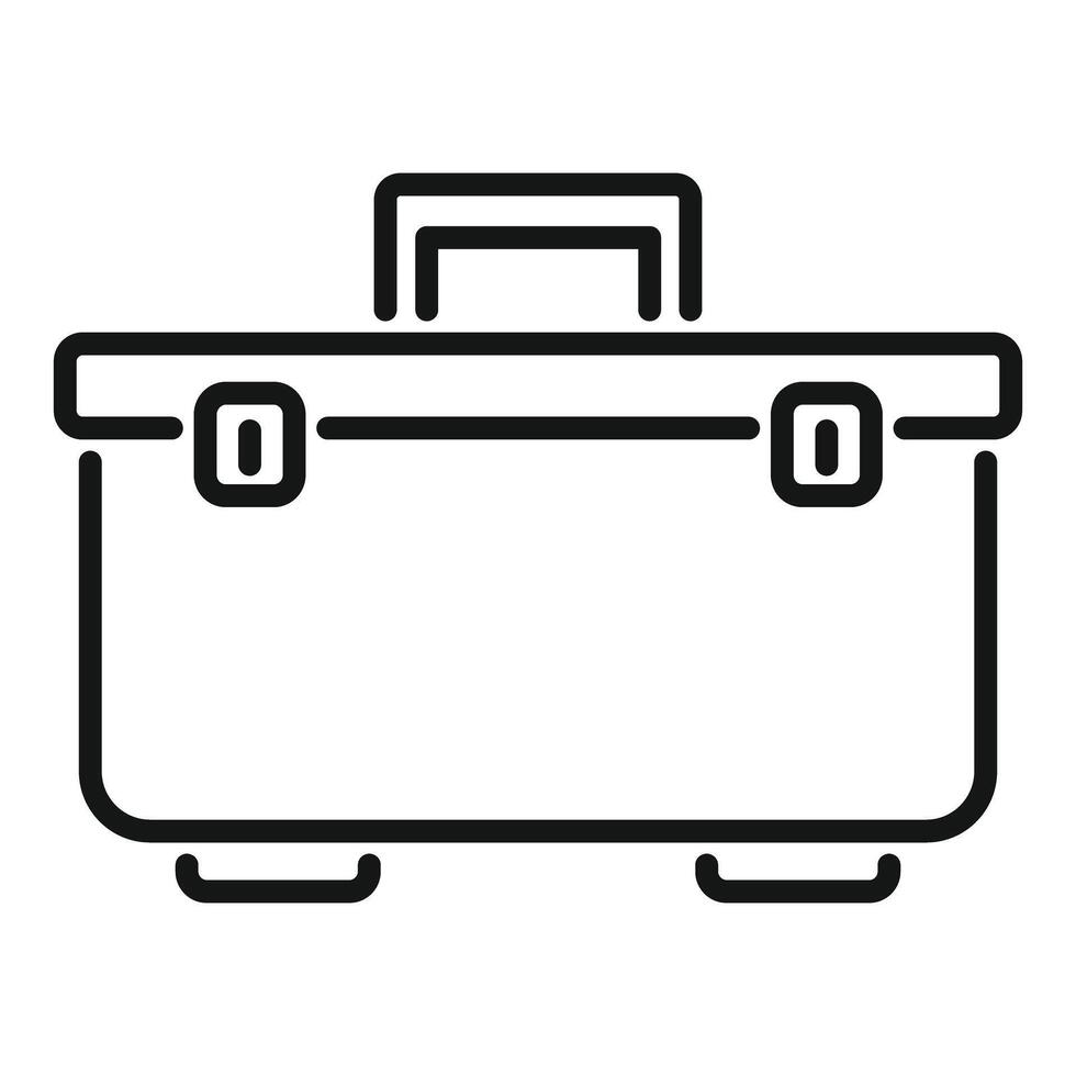 Large plastic toolbox with metal clasps for storing tools is standing on floor vector