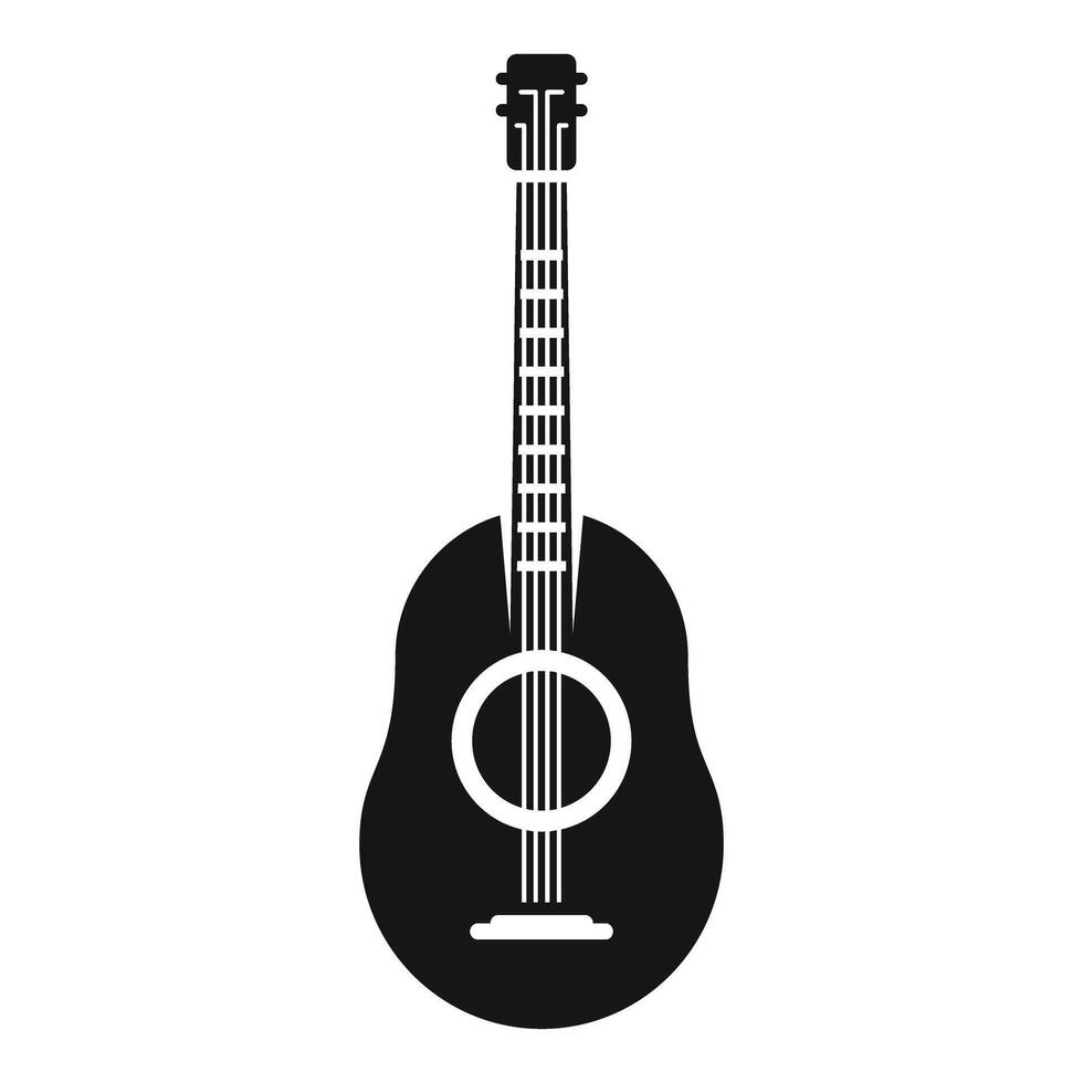 Black acoustic guitar silhouette with strings and sound hole vector