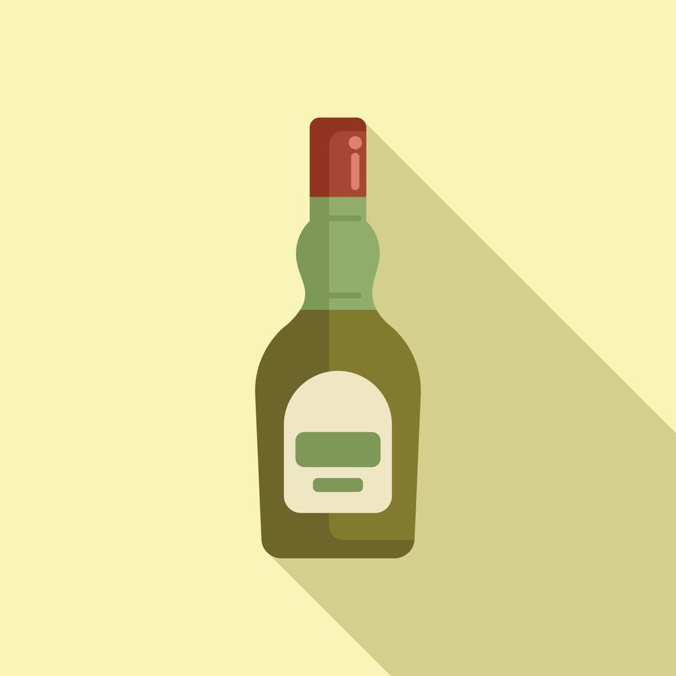 Green glass bottle with red cap containing strong alcohol beverage with long shadow vector