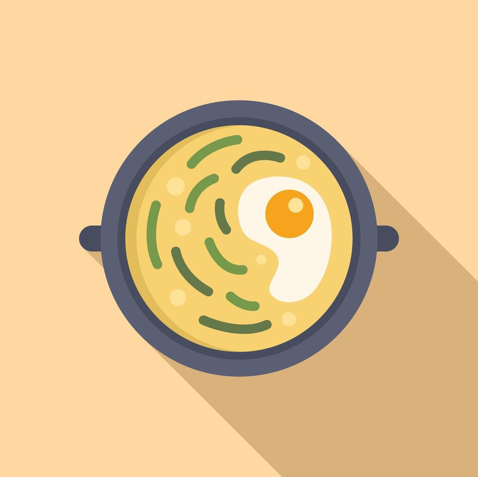 Soup with egg and green onions being served in a restaurant in flat design vector