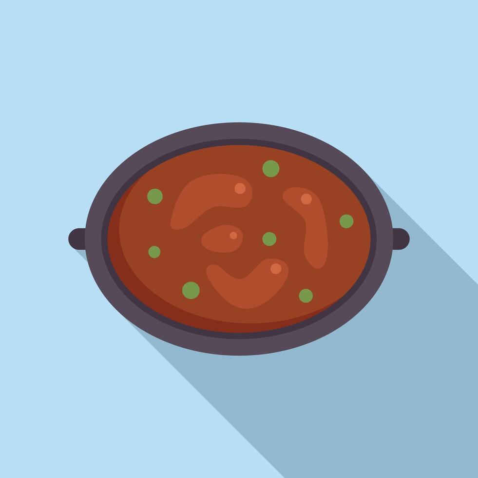 Hot stew cooking in pot with green peas illustration vector