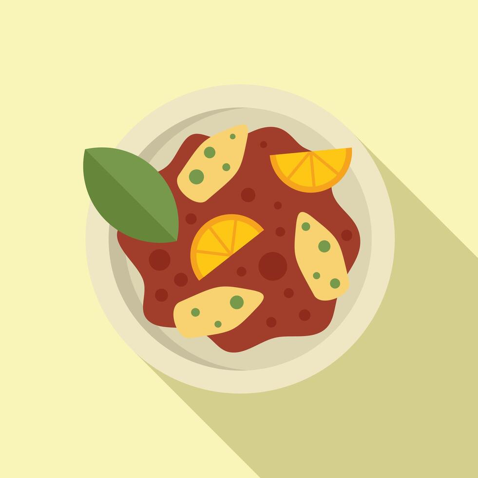 Delicious chicken dish with sauce and orange slices being served on a plate vector
