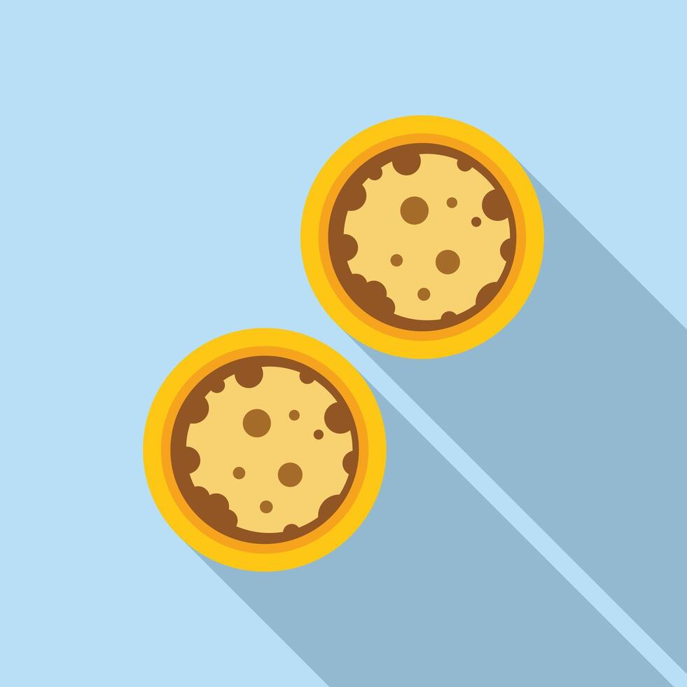 Two round cookies lying on blue background casting long shadows vector