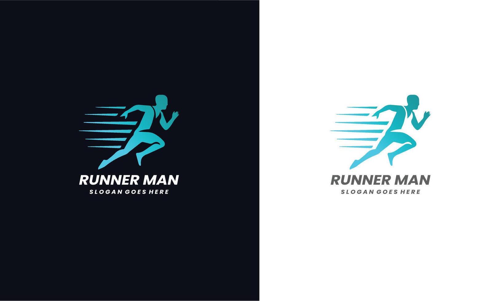 Runner Man silhouette Logo, running club or sports club with slogan template Pro . vector