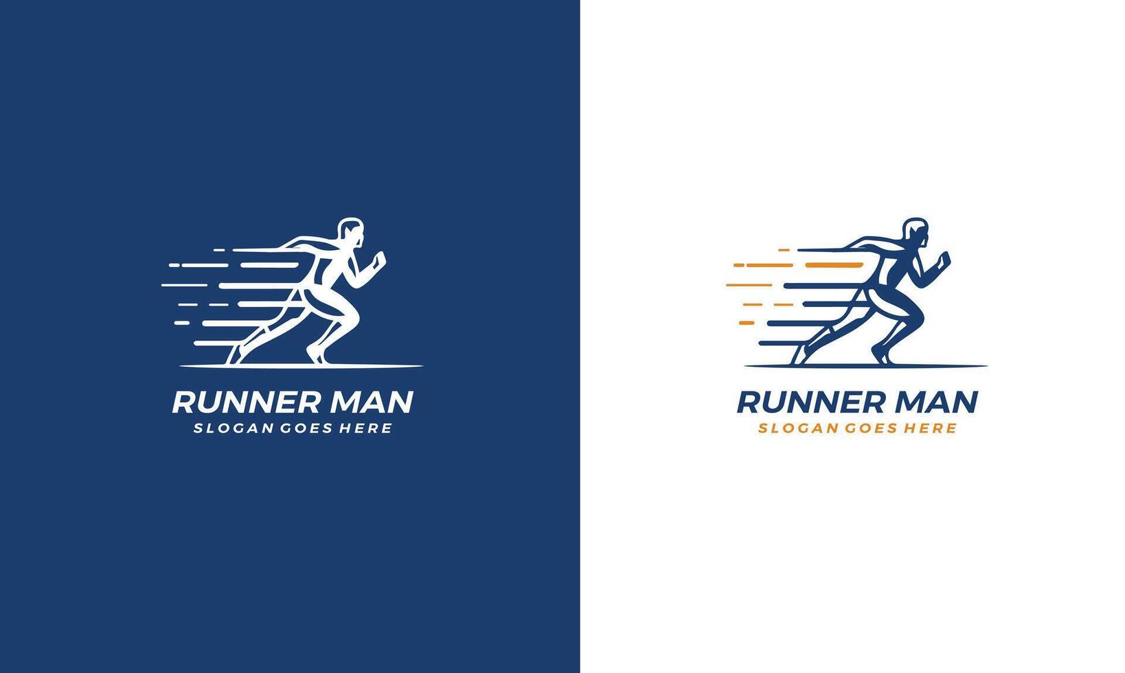 Runner Man silhouette Logo, running club or sports club with slogan template Pro . vector