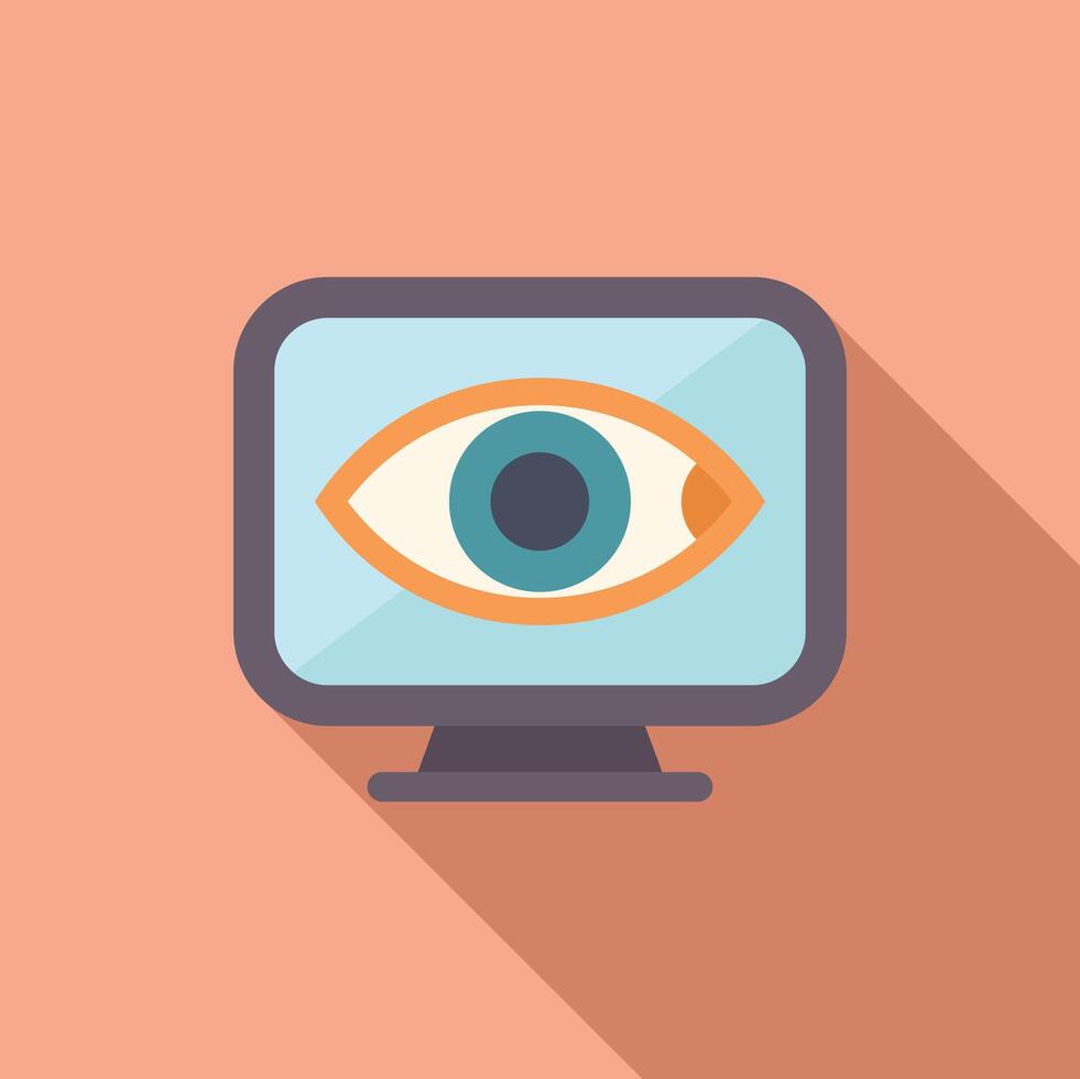 Computer monitoring user activity with eye symbol on screen vector