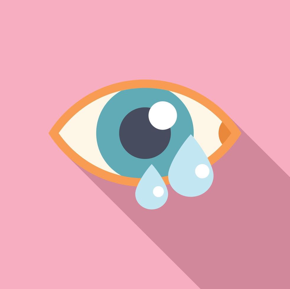 Human eye crying with tears falling down flat style icon vector
