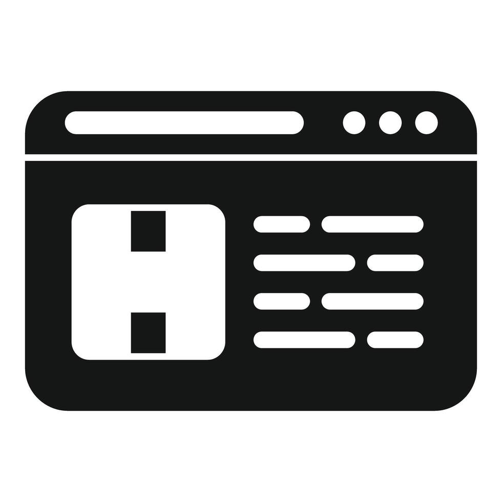 Webpage showing programming code with header and menu bar vector