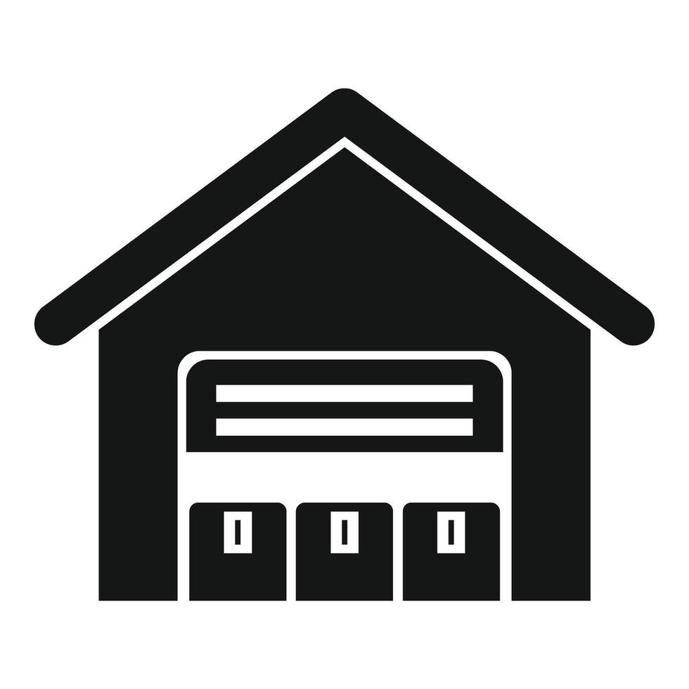 Warehouse building containing three cardboard boxes for storage vector