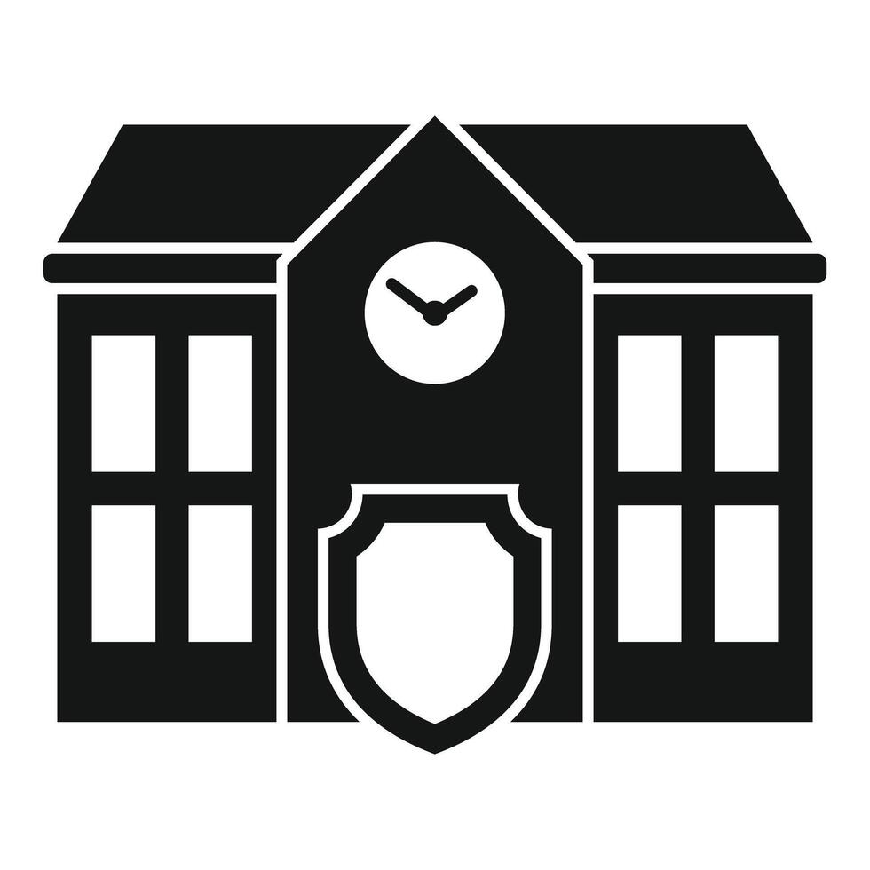 Police station building with clock and shield logo vector