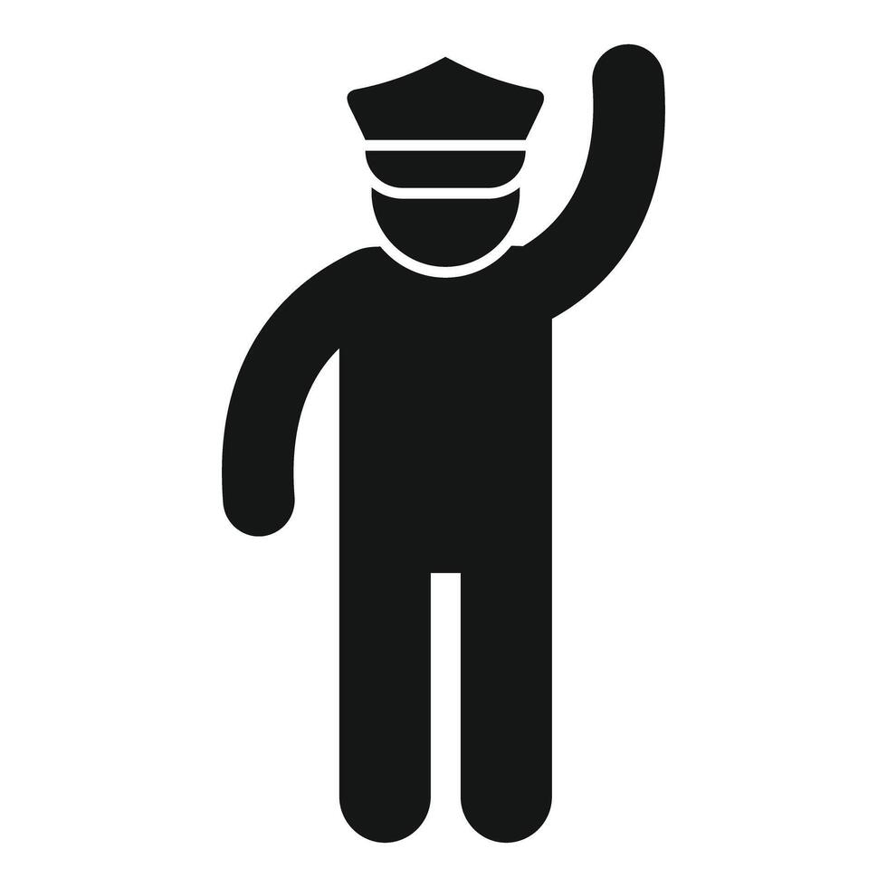 Policeman raising hand for greeting simple silhouette icon vector