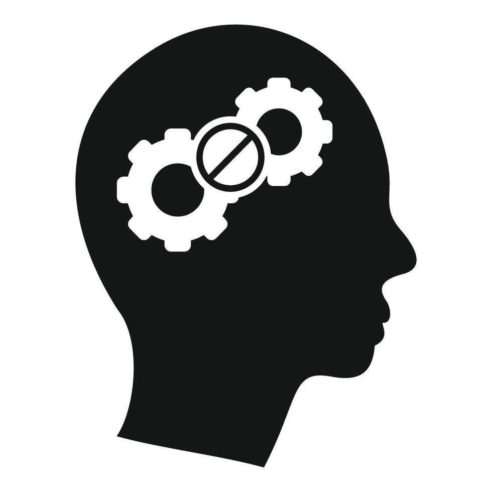 Human head silhouette with gears and stop sign showing mental block vector
