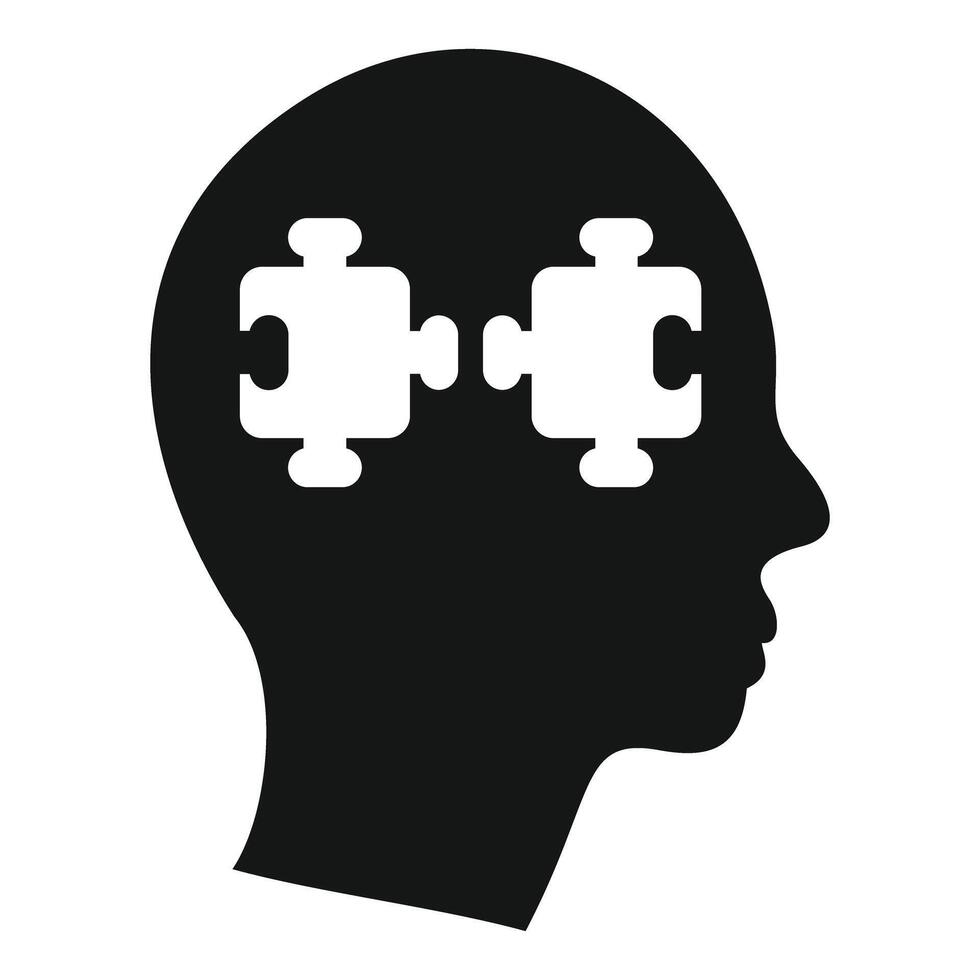 Human head silhouette with connecting puzzle pieces representing problem solving vector