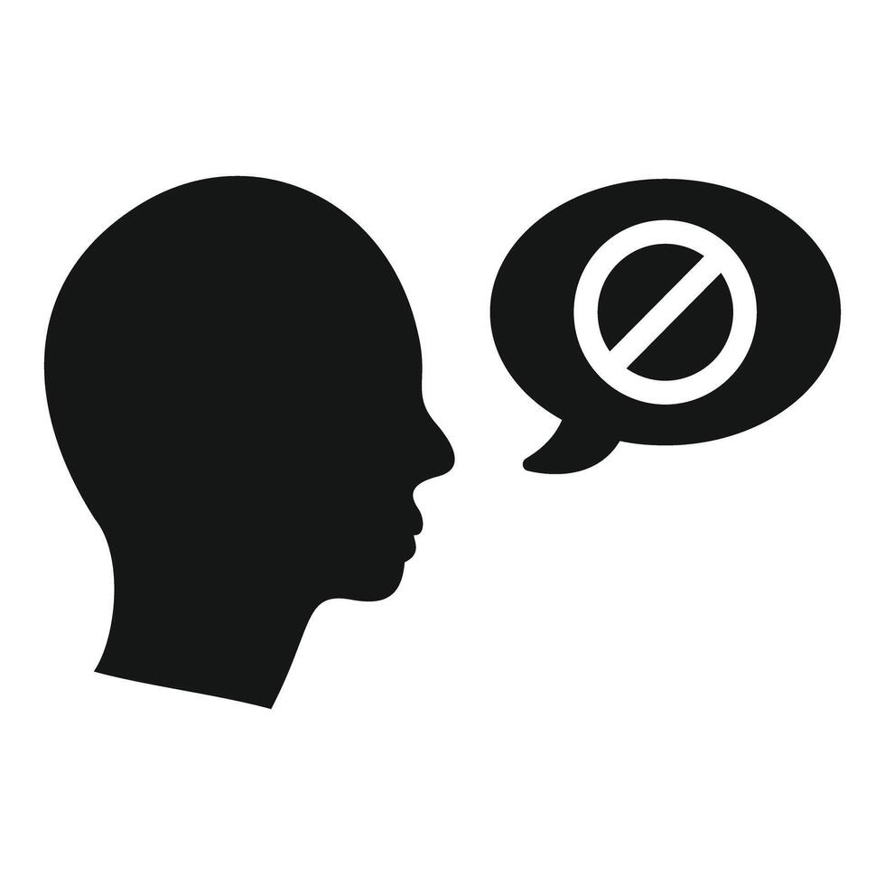 Person thinking about forbidden symbol communicating with speech bubble vector