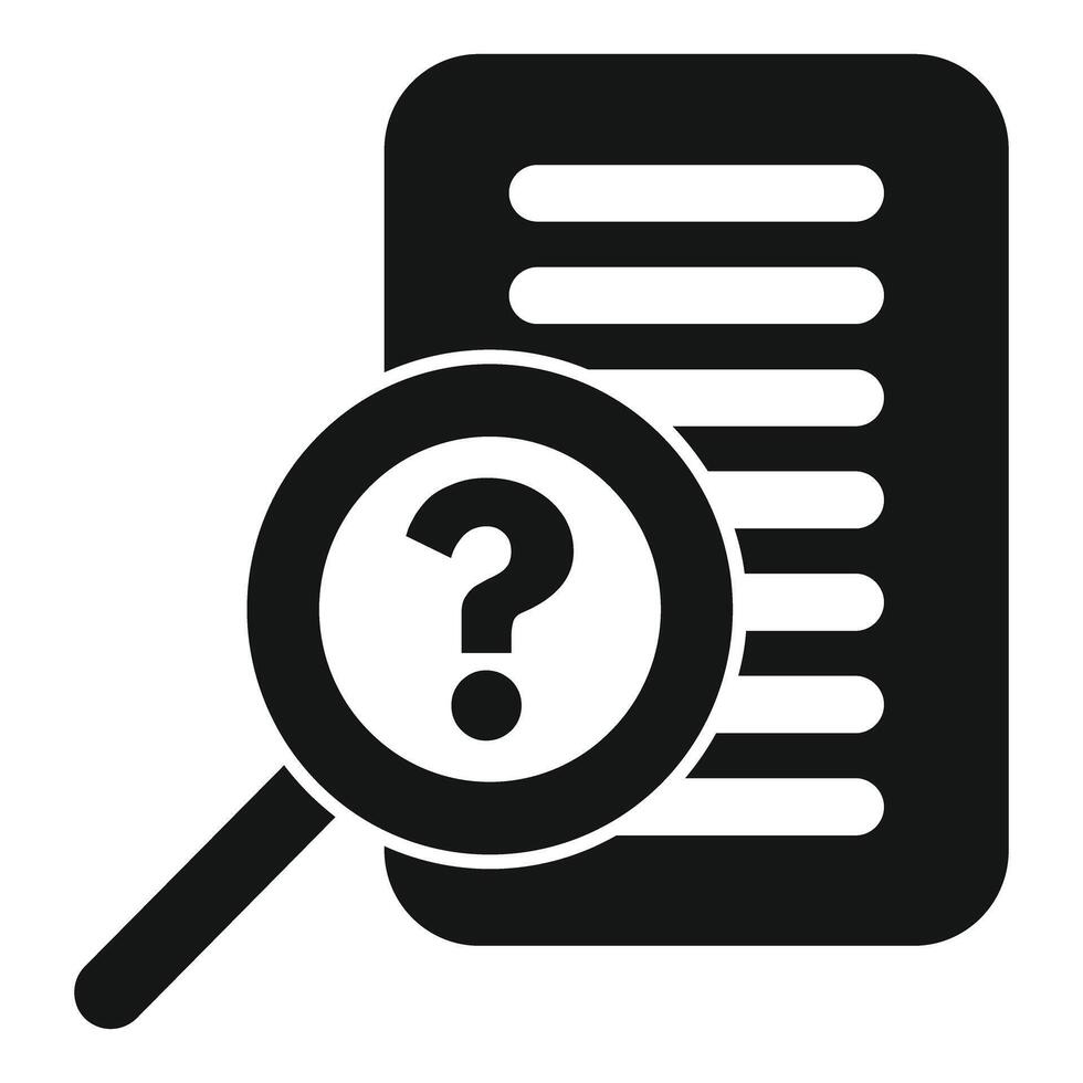 Magnifying glass examining document with question mark symbol vector