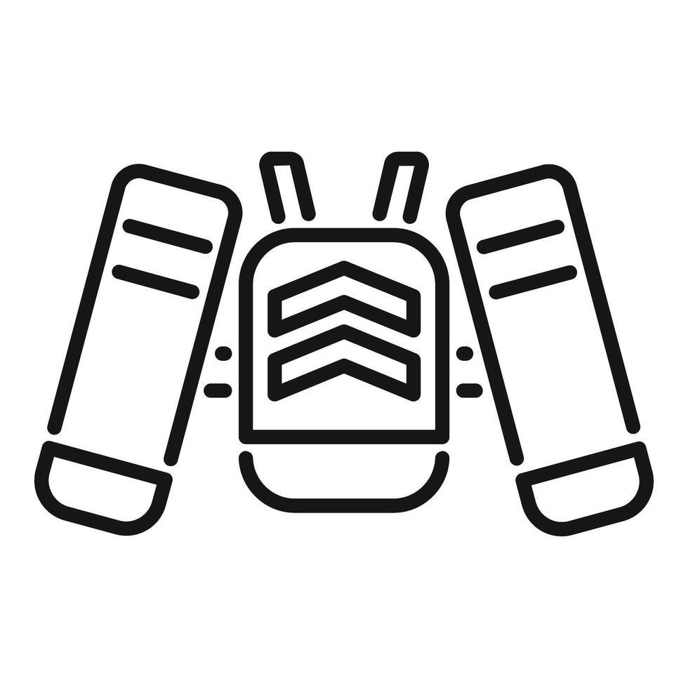Military backpack standing between two ammo magazines icon outline vector