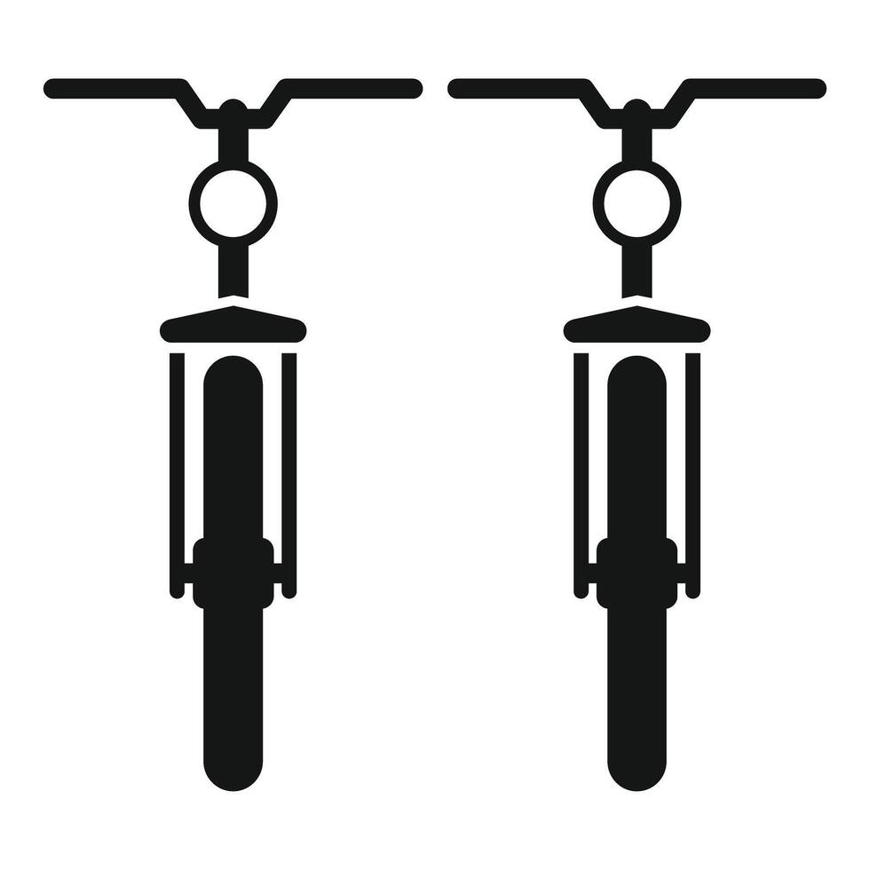 Two bicycles front view showing forks, handlebars, and tires icon vector