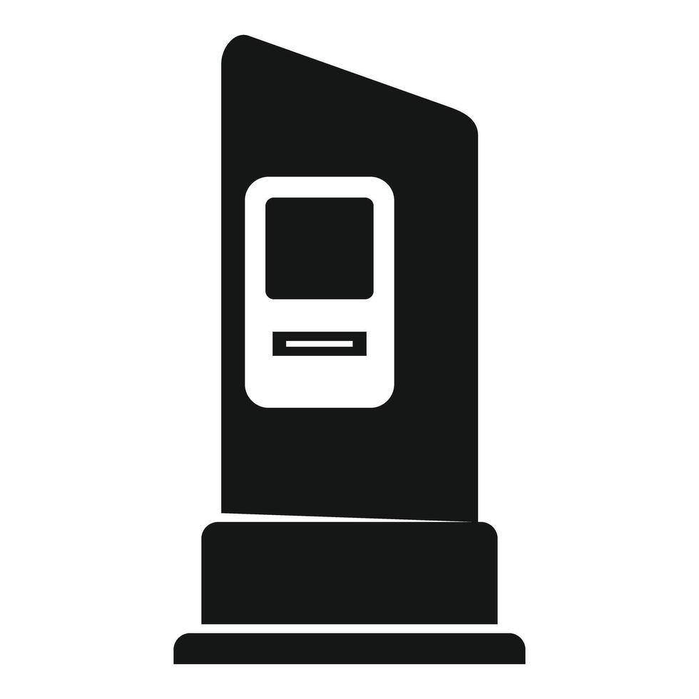 Payment terminal standing on stand with blank screen displaying payment information vector