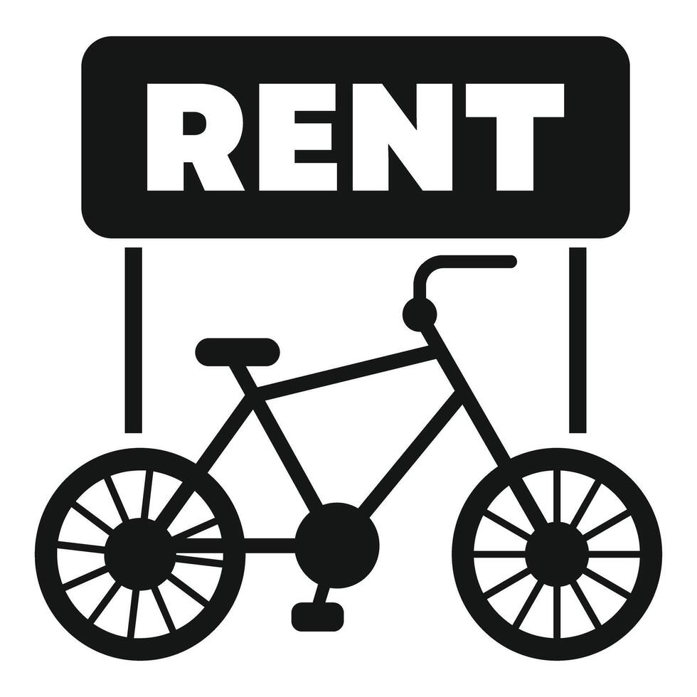 Bike rental point with bicycle parked under sign vector