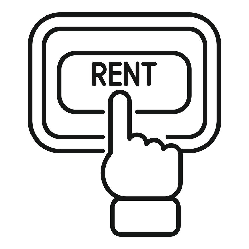 Person pressing rent button online interface linear icon vector