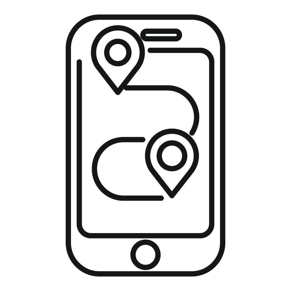 Smartphone showing route with two location pins vector