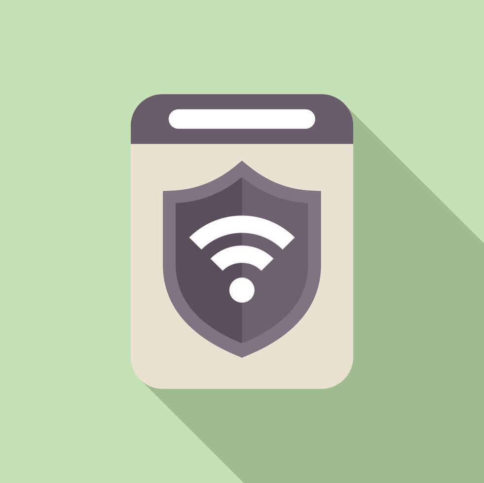 Smartphone showing wifi symbol covered by a shield representing online security vector