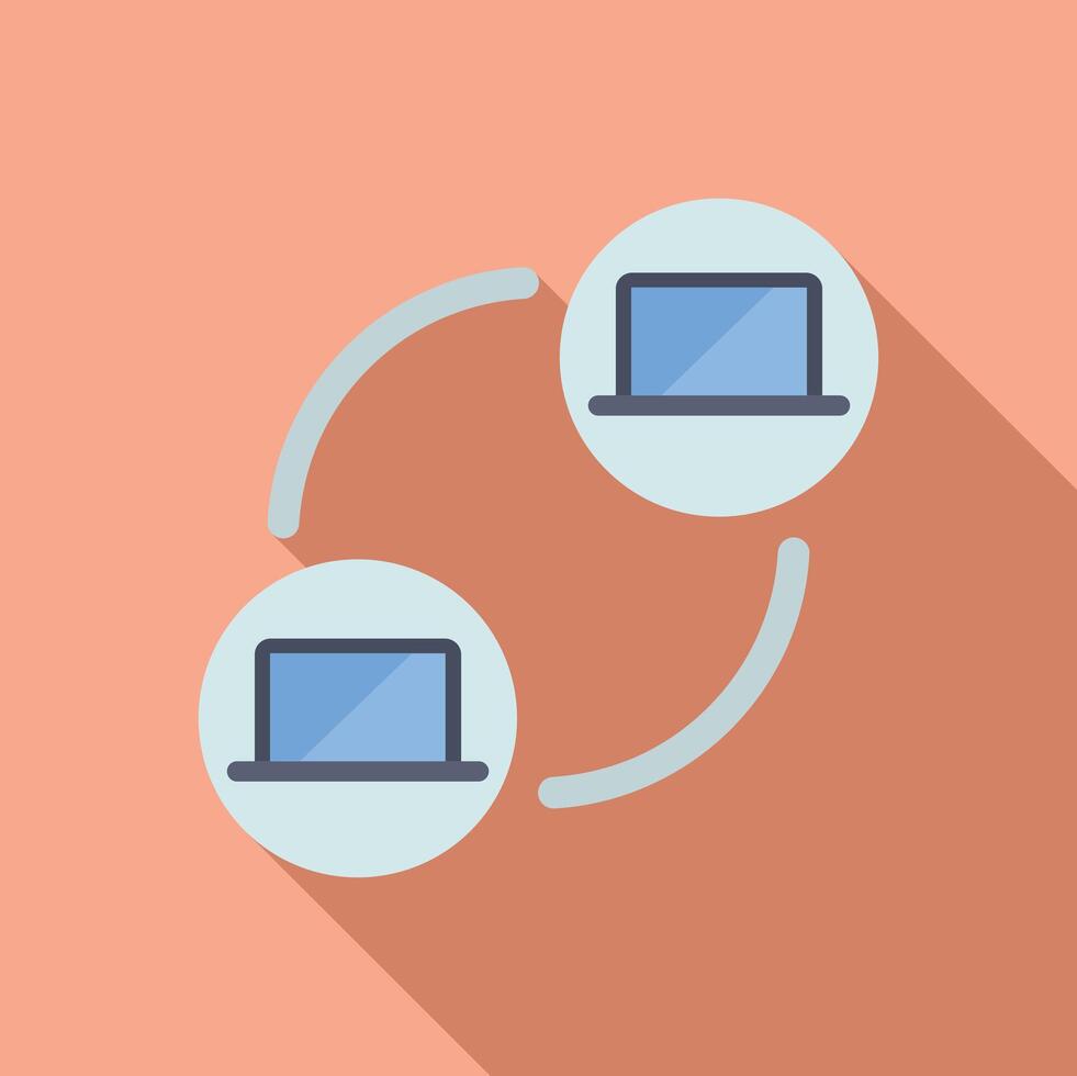 Two laptops exchanging data in a circular network connection vector