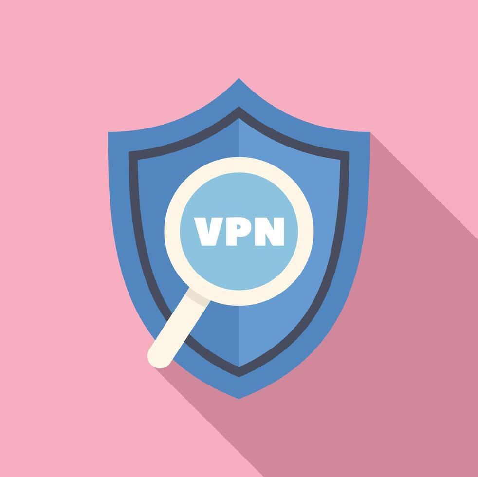 Magnifying glass examining vpn shield, online security concept vector
