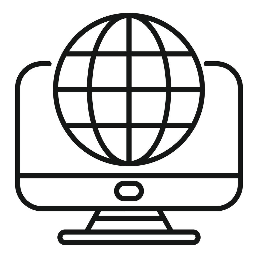Computer monitor displaying globe icon representing global network connectivity vector
