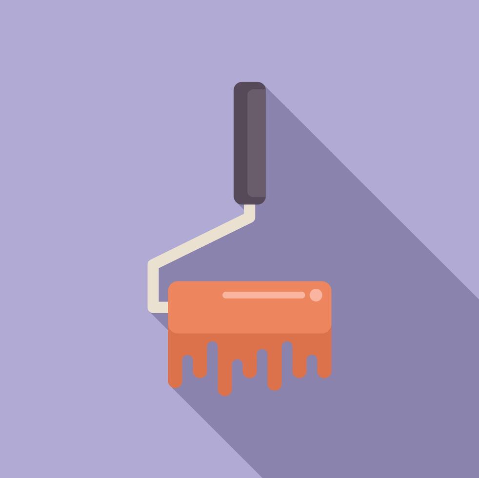 Paint roller dripping with orange paint on purple background vector