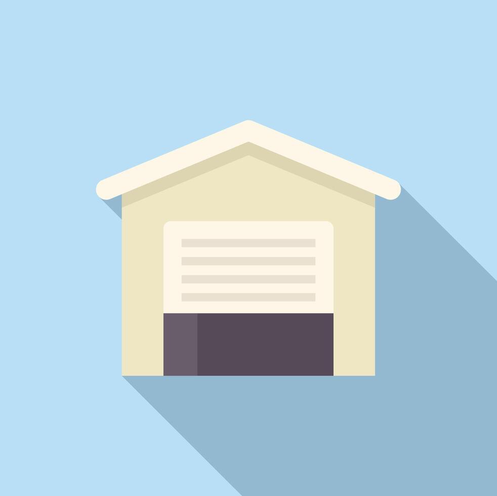 Storage building presenting closed roller door on blue background vector