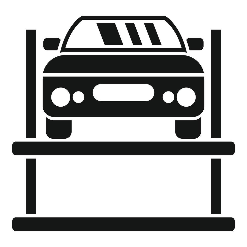 Car standing on a lift in a repair shop for maintenance vector