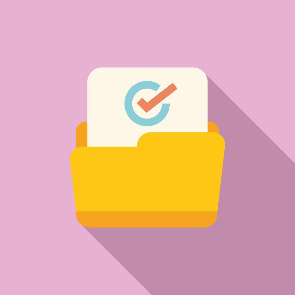 Completed task document folder with checkmark icon representing success vector
