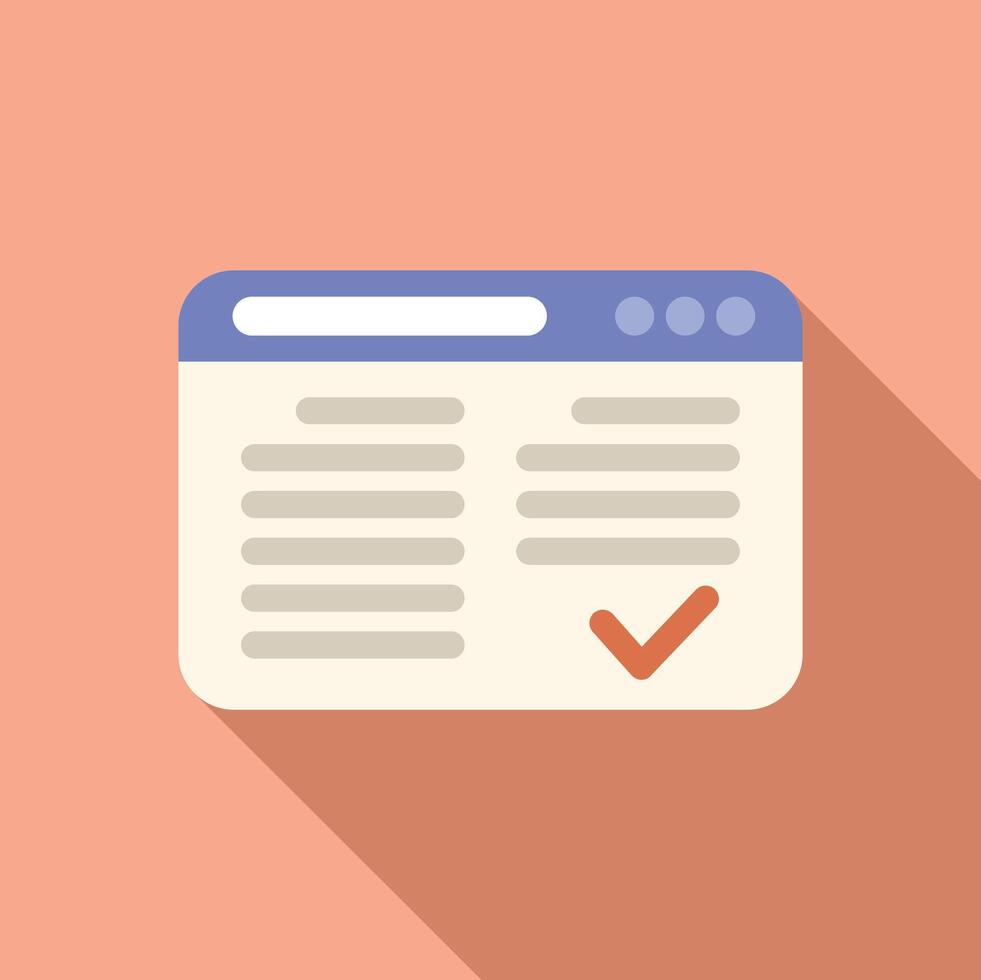 Web browser window showing completed task with checkmark symbol vector