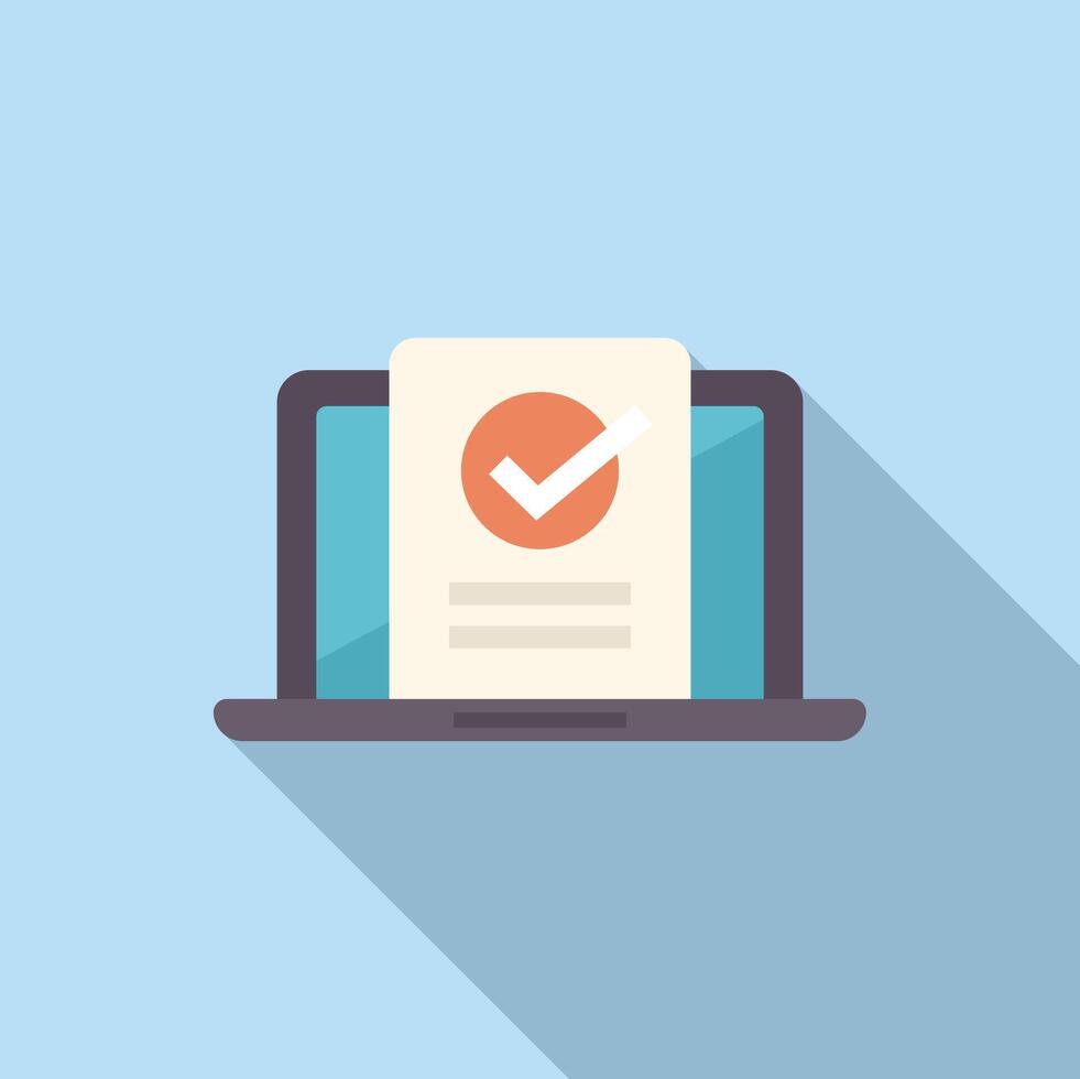 Laptop showing validated document with check mark icon vector