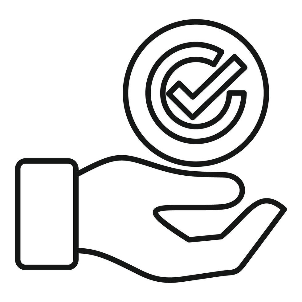 Businessman holding checkmark symbol in open hand vector