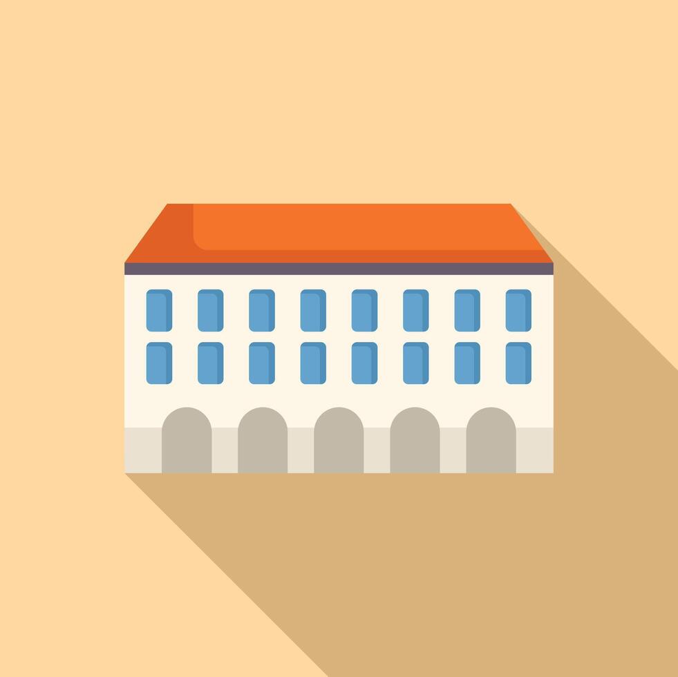 White building with arches facade and orange roof flat icon vector