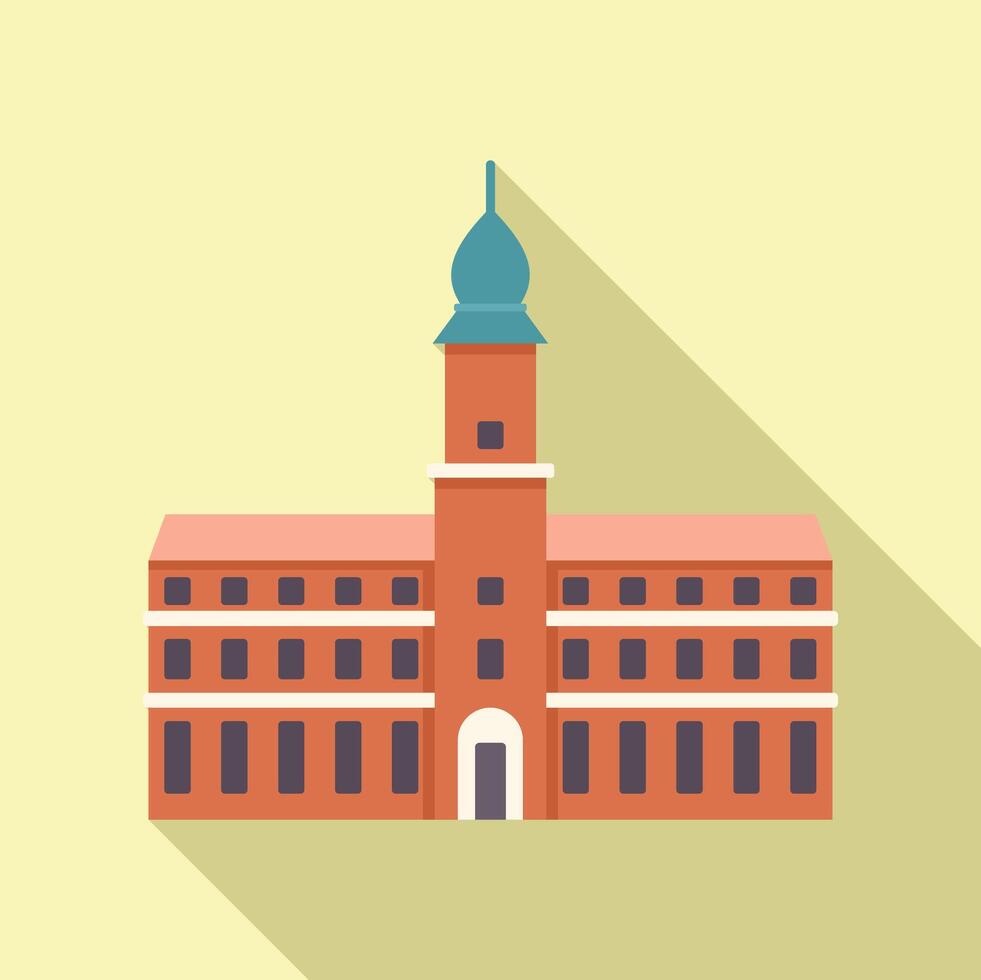 Brick university building with tower flat design illustration vector