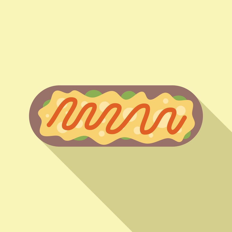 Delicious hot dog with mustard and ketchup lying on yellow background vector