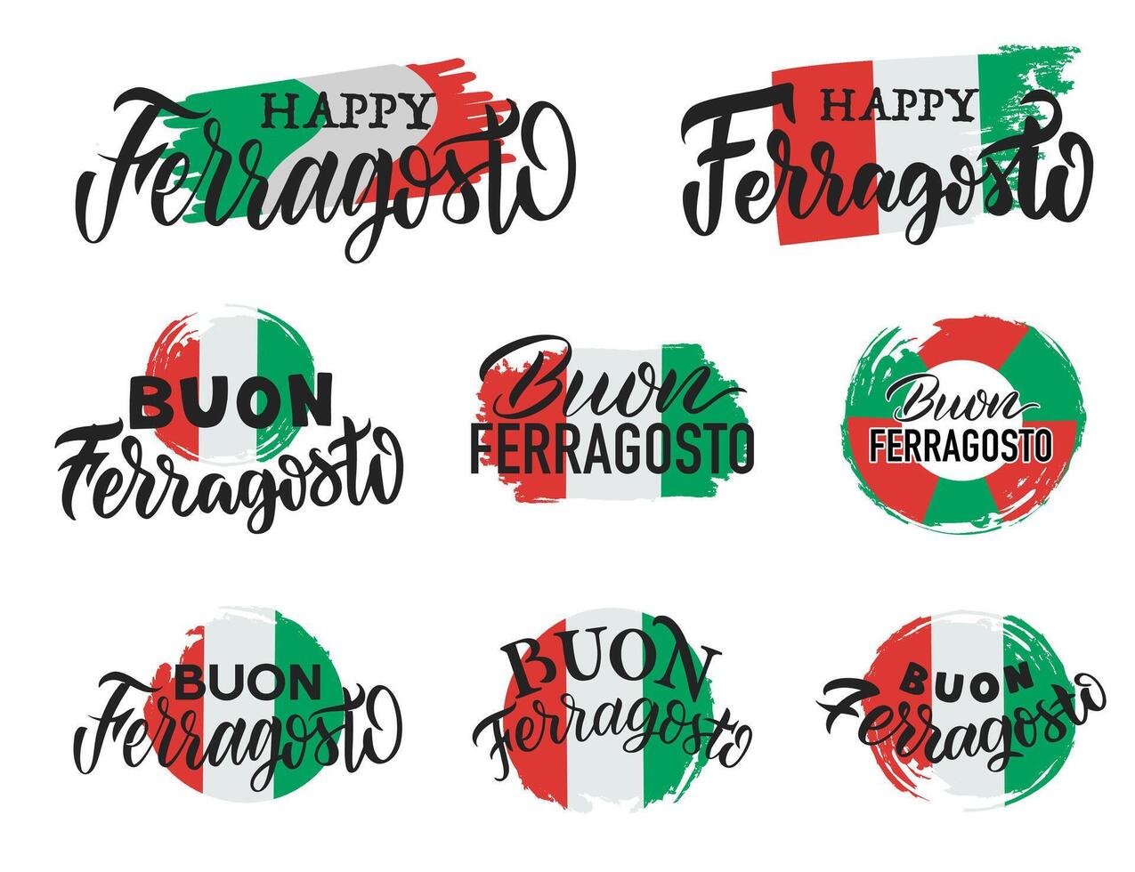 Set of lettering for Italian holiday Buon ferragosto with texture in a vector