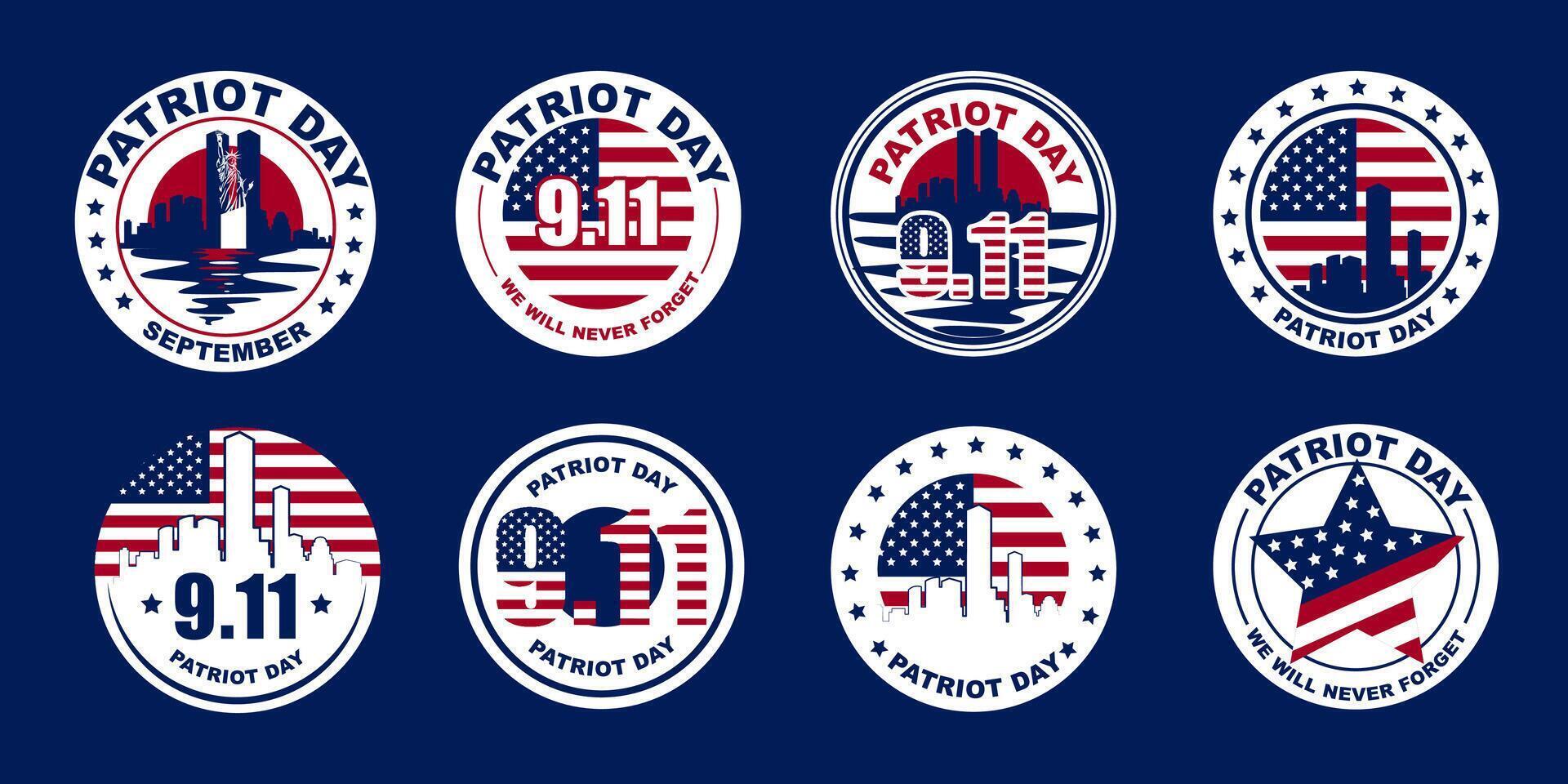Set of various Patriot day in the USA graphic elements and labels vector