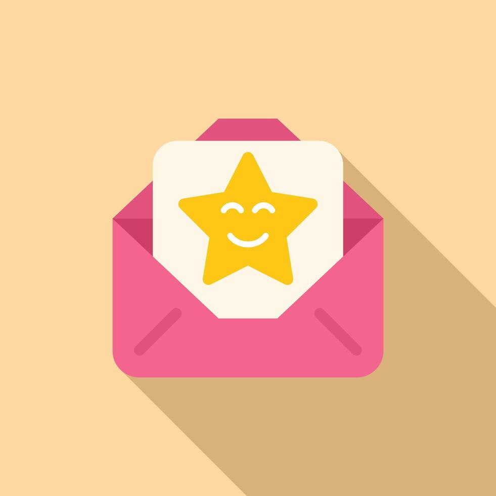 Pink envelope containing a smiling star for positive feedback vector