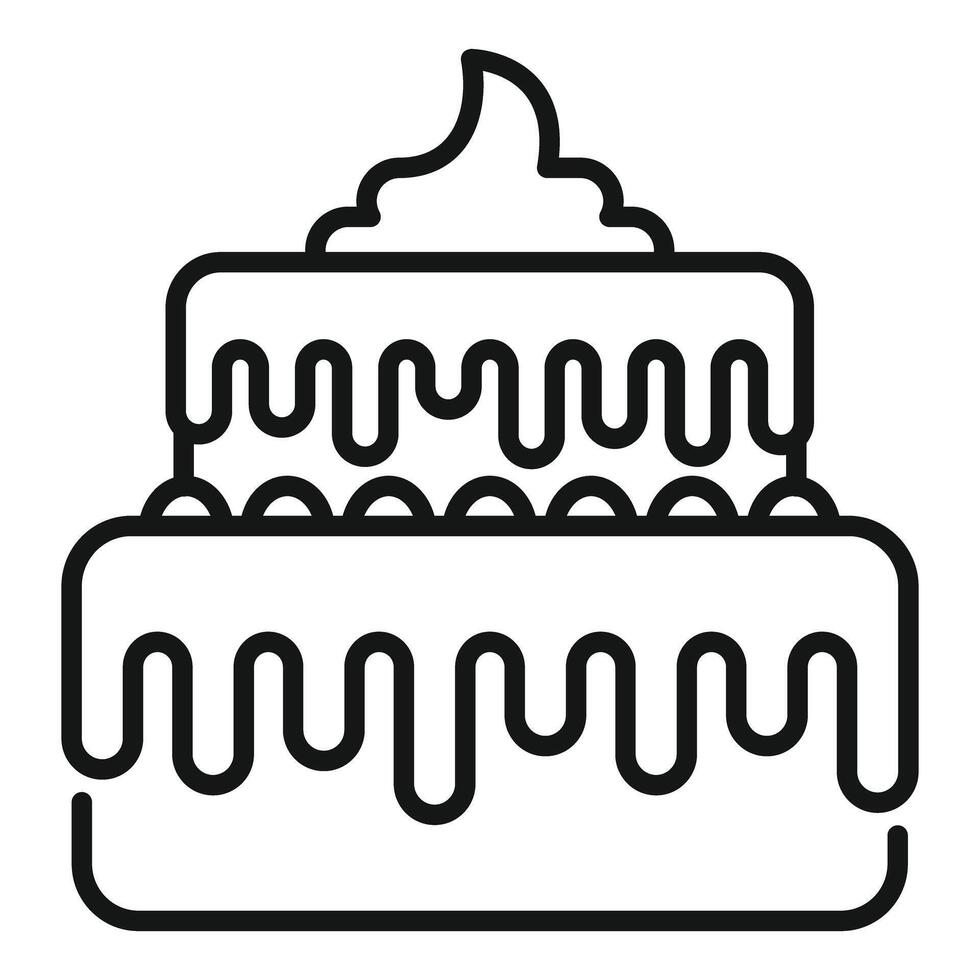 Two tier birthday cake with icing dripping down sides line art drawing vector