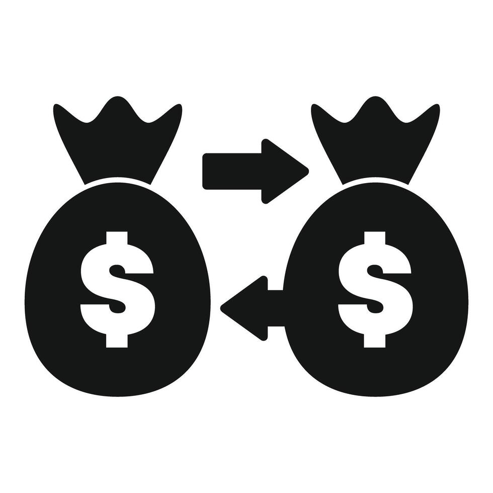 Money transferring between two money bags icon representing financial transaction vector