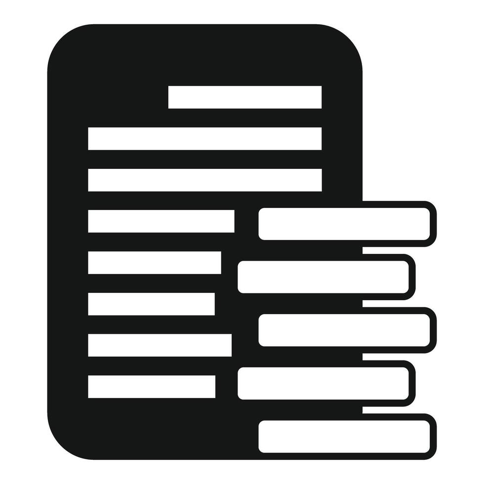 Black glyph document icon showing filling form vector