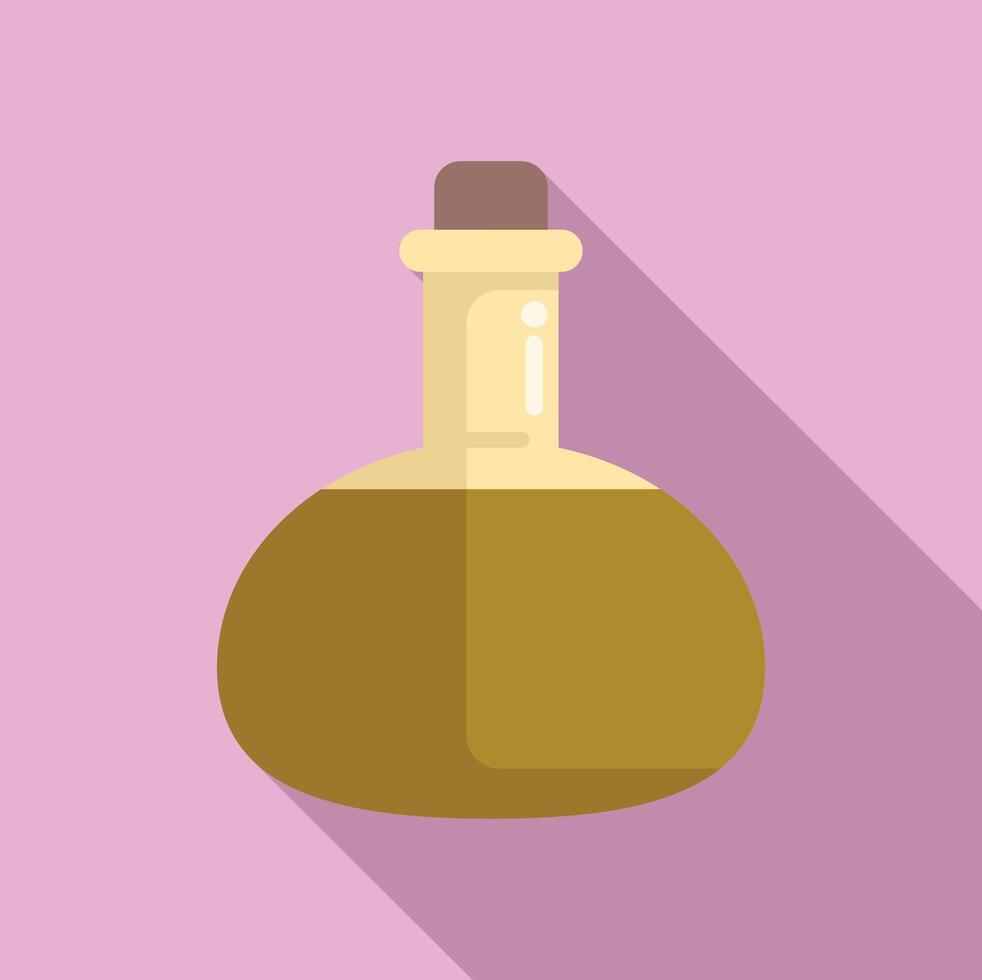 Round bottom flask containing yellow liquid is standing on pink background vector